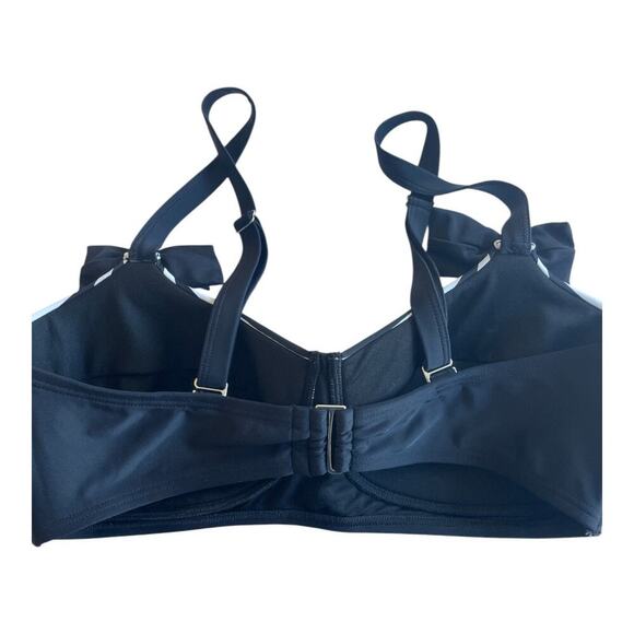 Unique Vintage Bow Strap Stripe BikiniTop Black and White Sz # - Picture 2 of 3